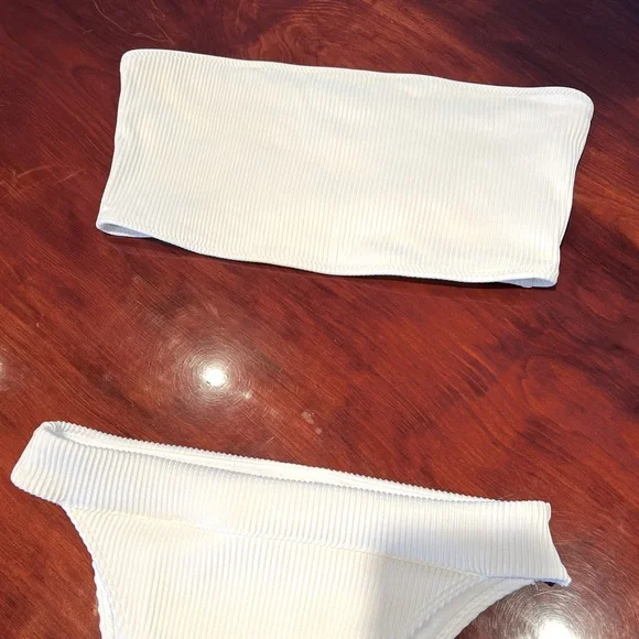 White ribbed bikini / bandeau white bikini / LA Hearts bikini - Picture 2 of 4